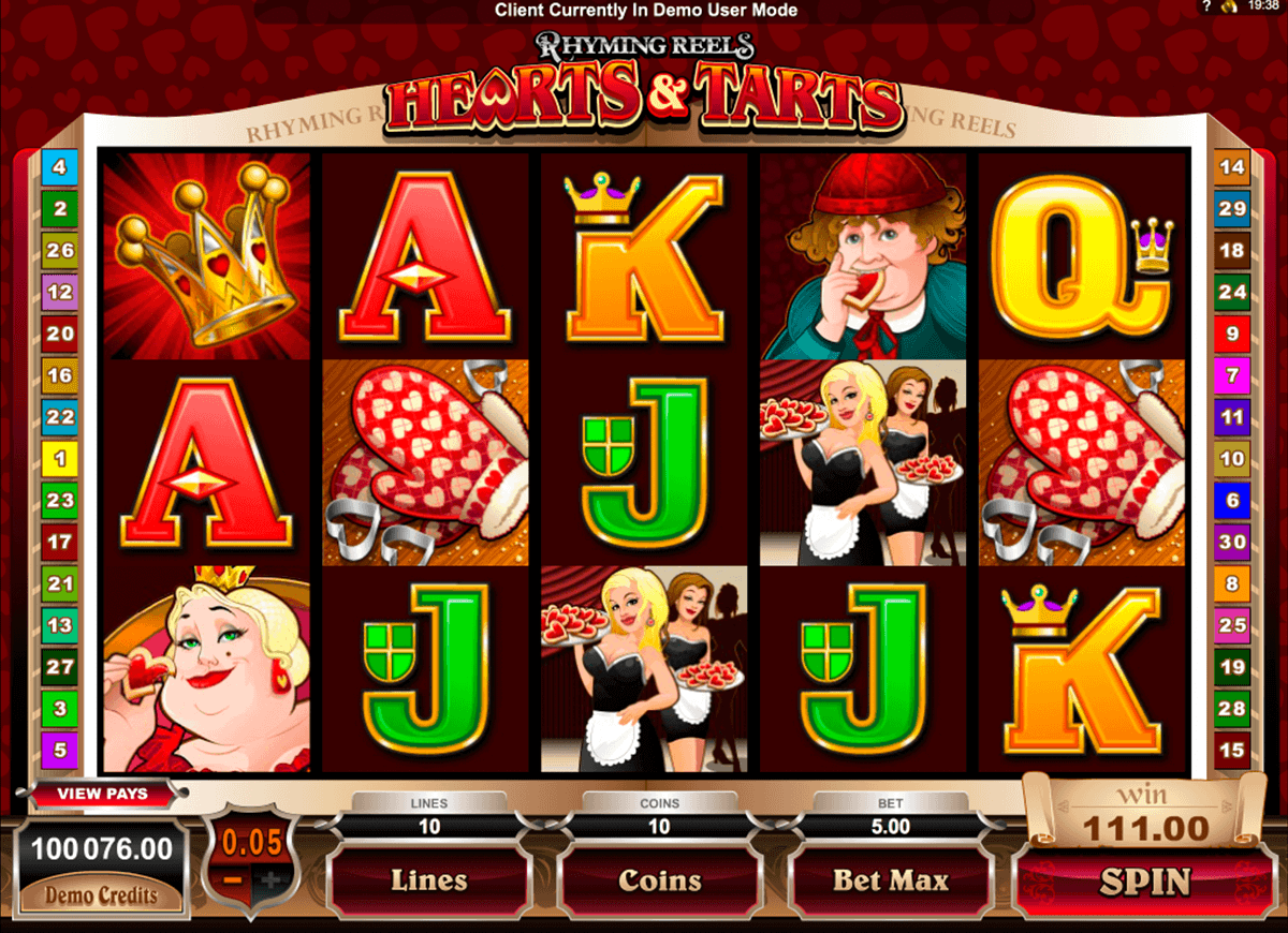 rhyming reels hearts and tarts microgaming spielautomaten