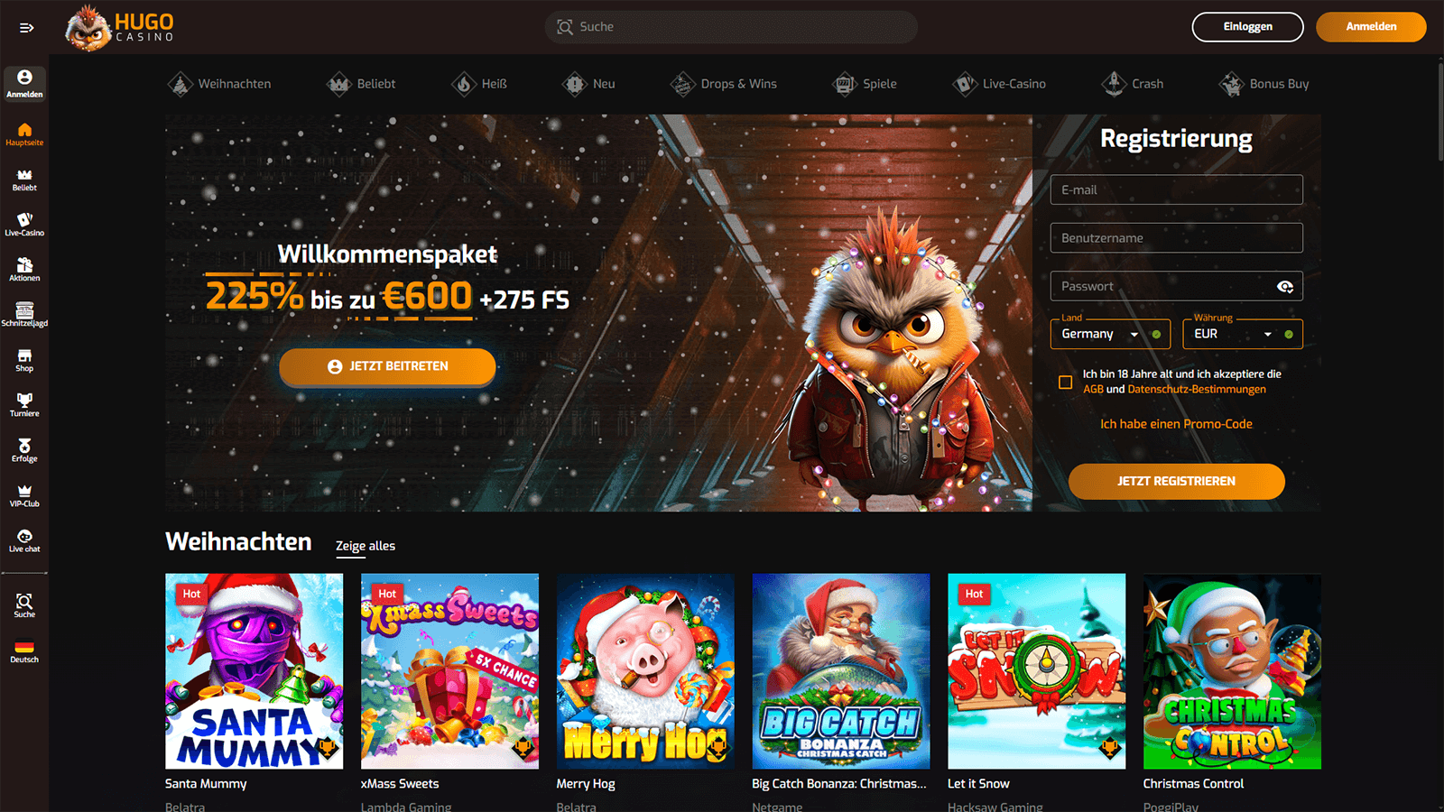 Hugo Casino Homepage in Deutschland
