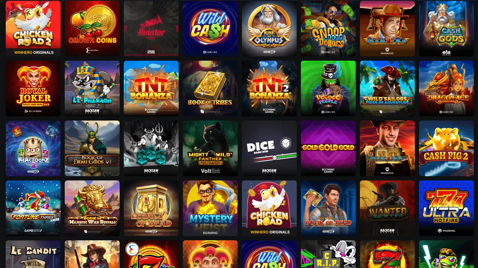 Auswahl an WinHero Casino Spielen in Deutschland