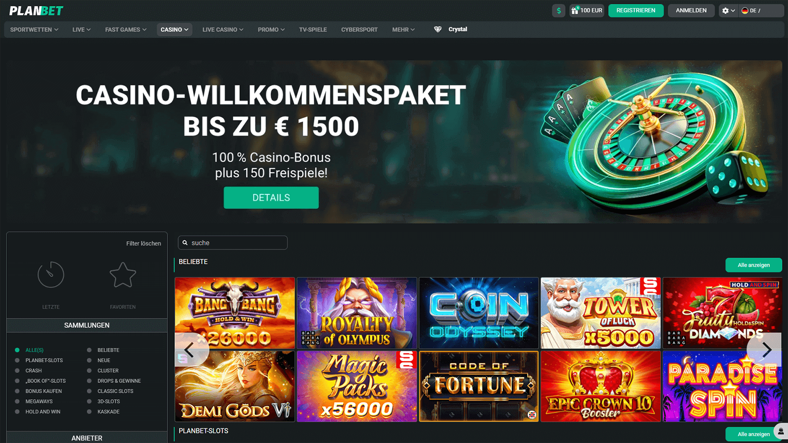 PlanBet Casino Homepage