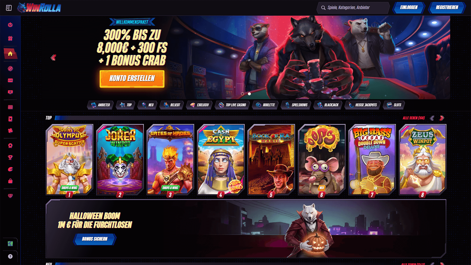 WinRolla Casino Homepage in Deutschland