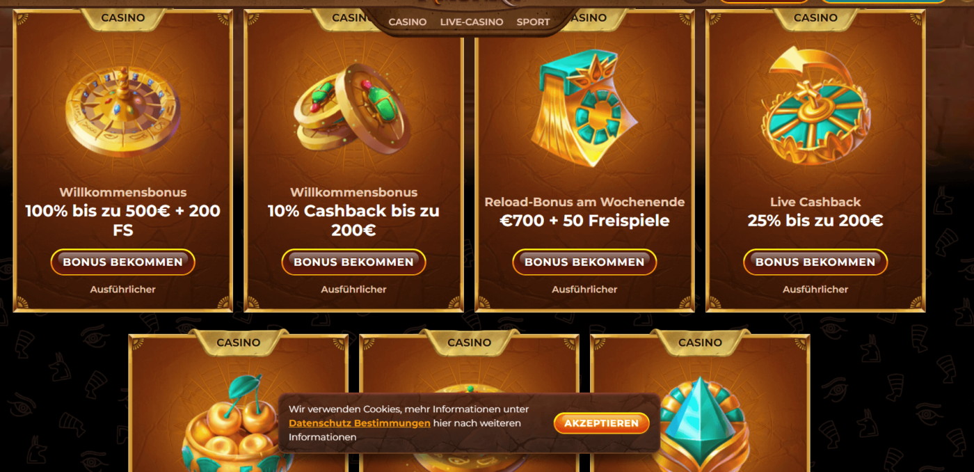 AmunRa Casino Erfahrung - Bonus 500€ + 200 FS + Bonus Codes