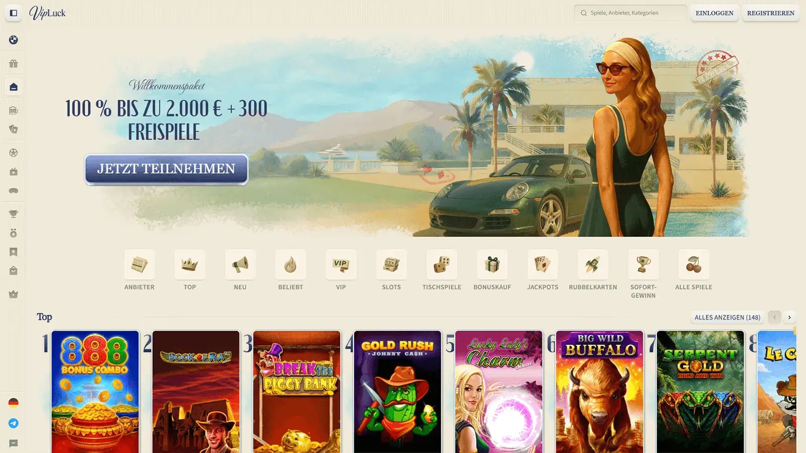 VipLuck Casino Homepage in Deutschland